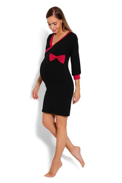 Be MaaMaa Pohodlná těhotenská, kojící noční košile s mašlí - černá, vel. XXL - XXL (44)