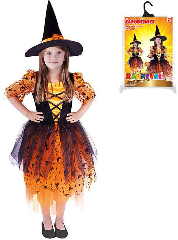 KARNEVAL Šaty čarodějnice černo-oranžová vel.S (110-116cm) 4-6 let *KOSTÝM*