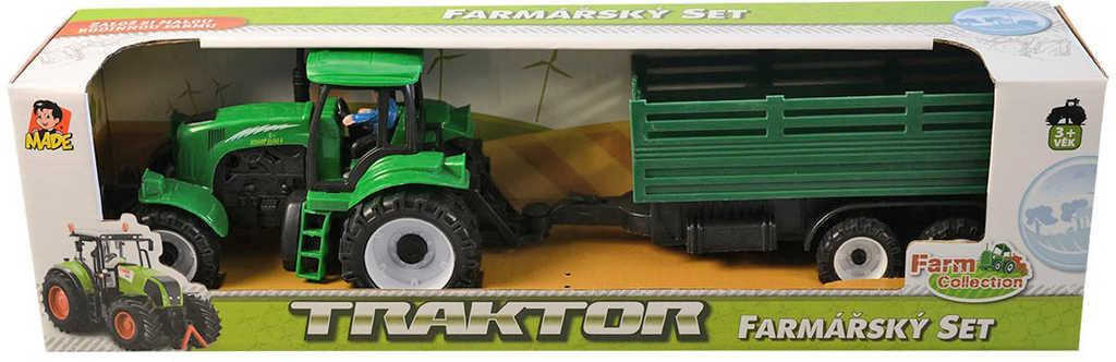 Traktor zemědělský set s přívěsem 43cm v krabici 2 barvy plast
