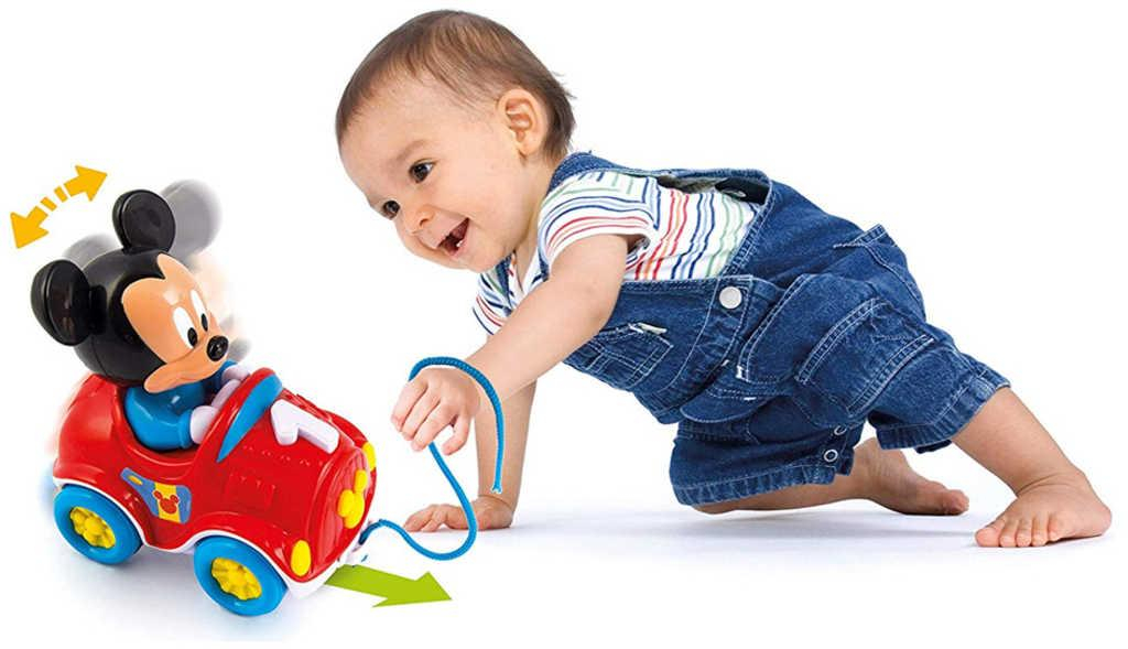 CLEMENTONI Baby autíčko tahací s myškou Mickey Mouse plast pro miminko
