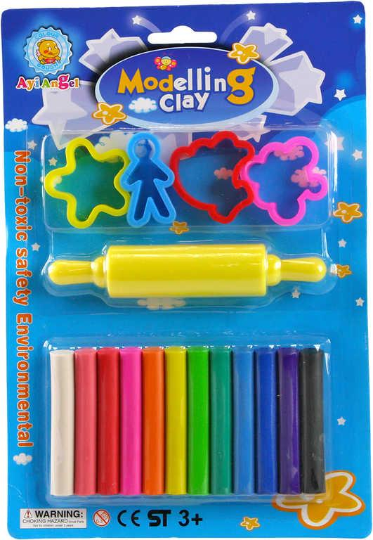 Modelína 12 barev kreativní set s vykrajovátky a válečkem na kartě