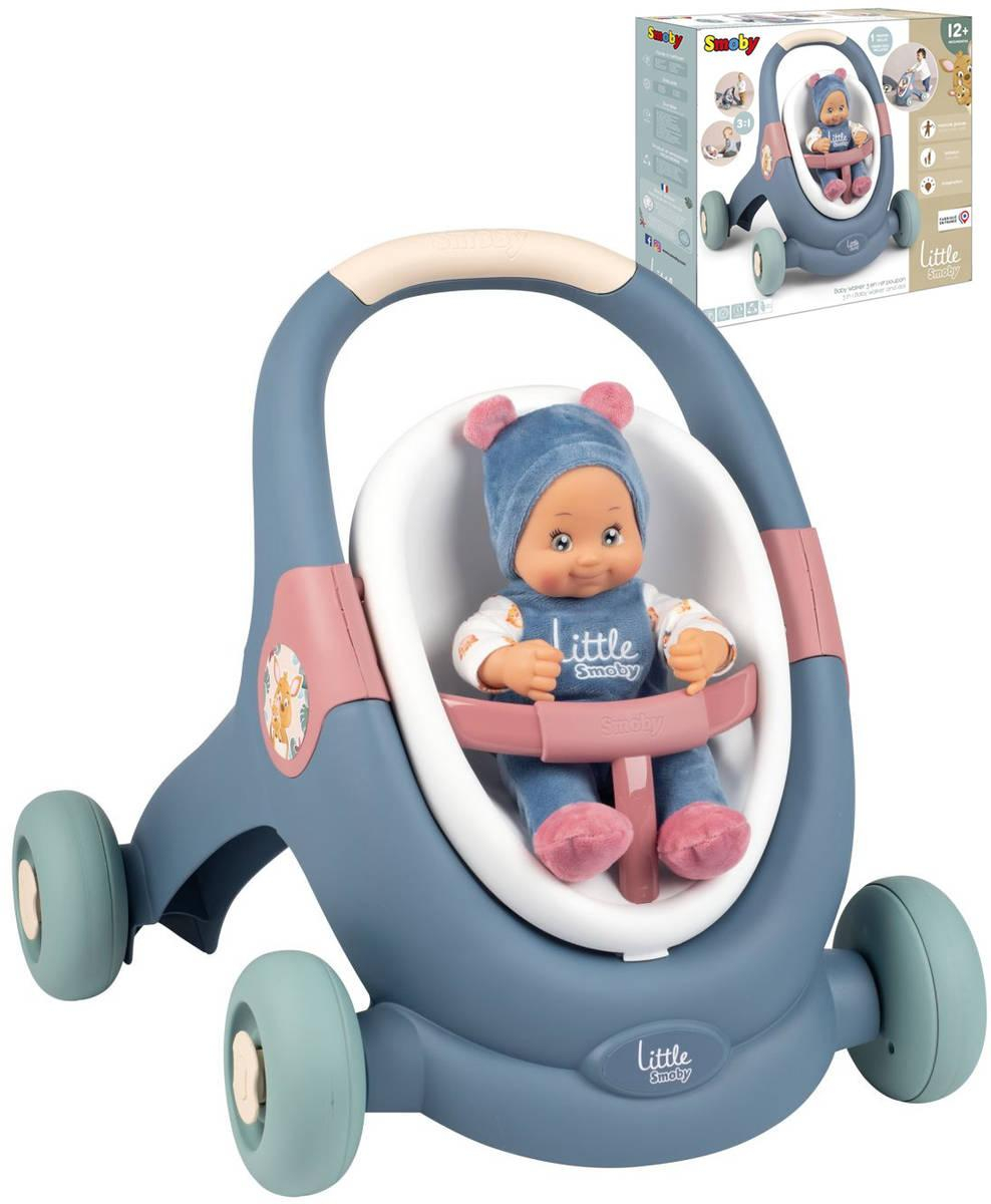 SMOBY Baby Walker 3v1 chodítko kočárek sedačka set s panenkou v krabici