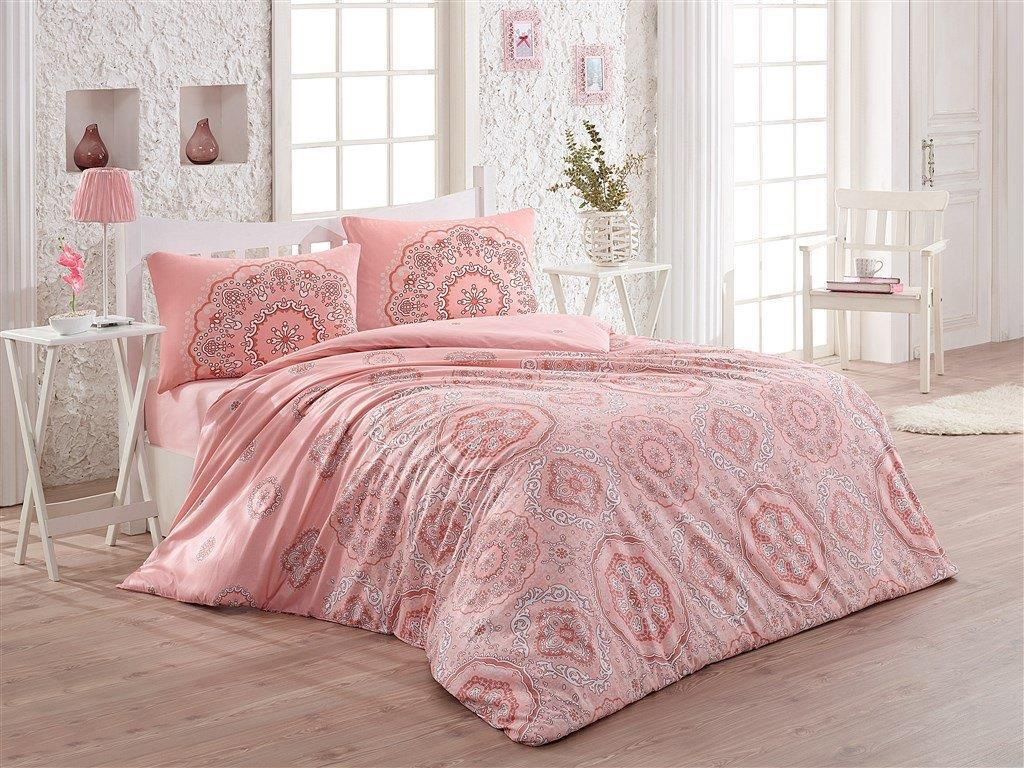 Povlečení francouzské bavlna 220x200,70x90 Mandala salmon Skladem 1ks, Výběr zapínání: zipový uzávěr