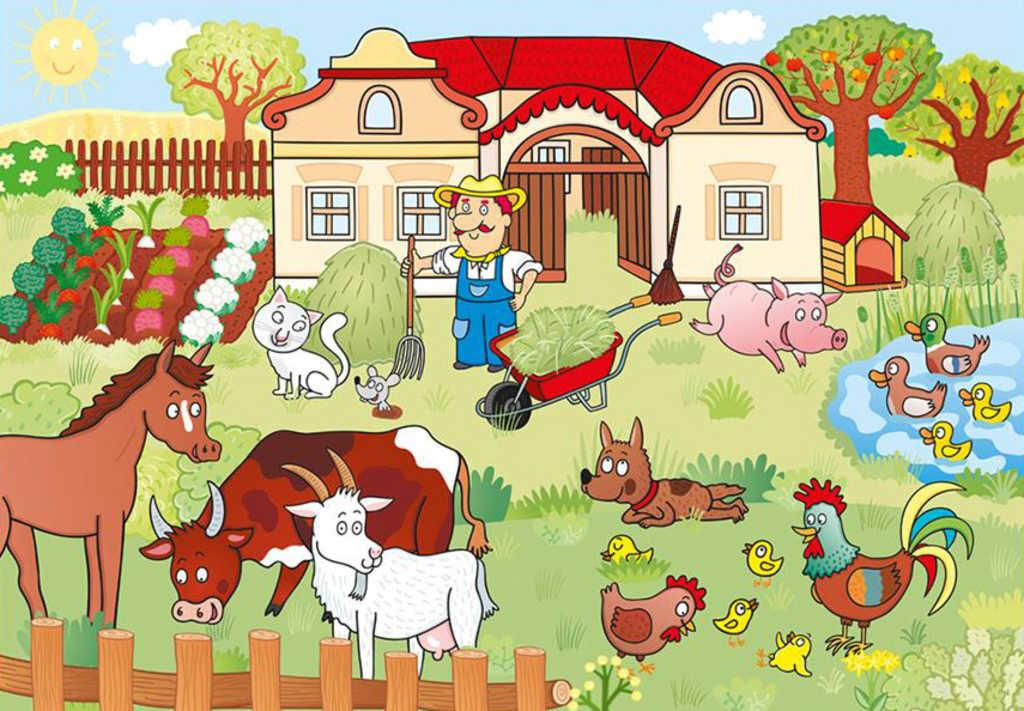 DINO Puzzle XL Zvířátka na statku 100 dílků 47x33cm skládačka v krabici