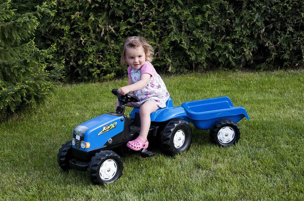ROLLY TOYS Traktor dětský šlapací Rolly Kids modrý set s vlečkou 130x42x39cm