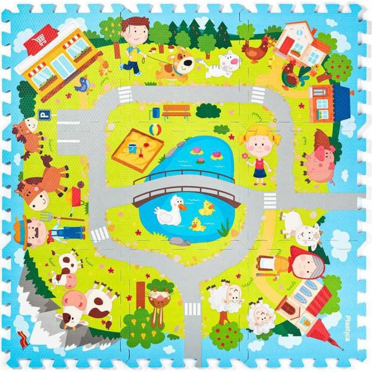 Měkké bloky Vesnice 30x30cm dětské pěnové soft puzzle set 9ks koberec na zem