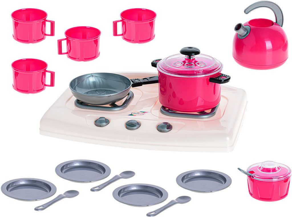 Nádobí barevné s vařičem 31cm dětský kuchyňský set 19ks 2 barvy v sáčku