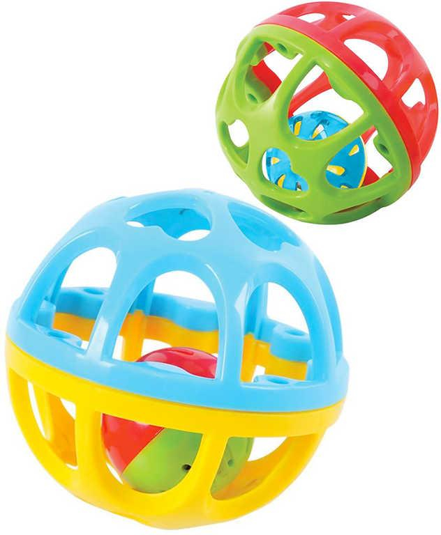 Míček baby chrastítko 9cm s kuličkou a rolničkou různé druhy pro miminko