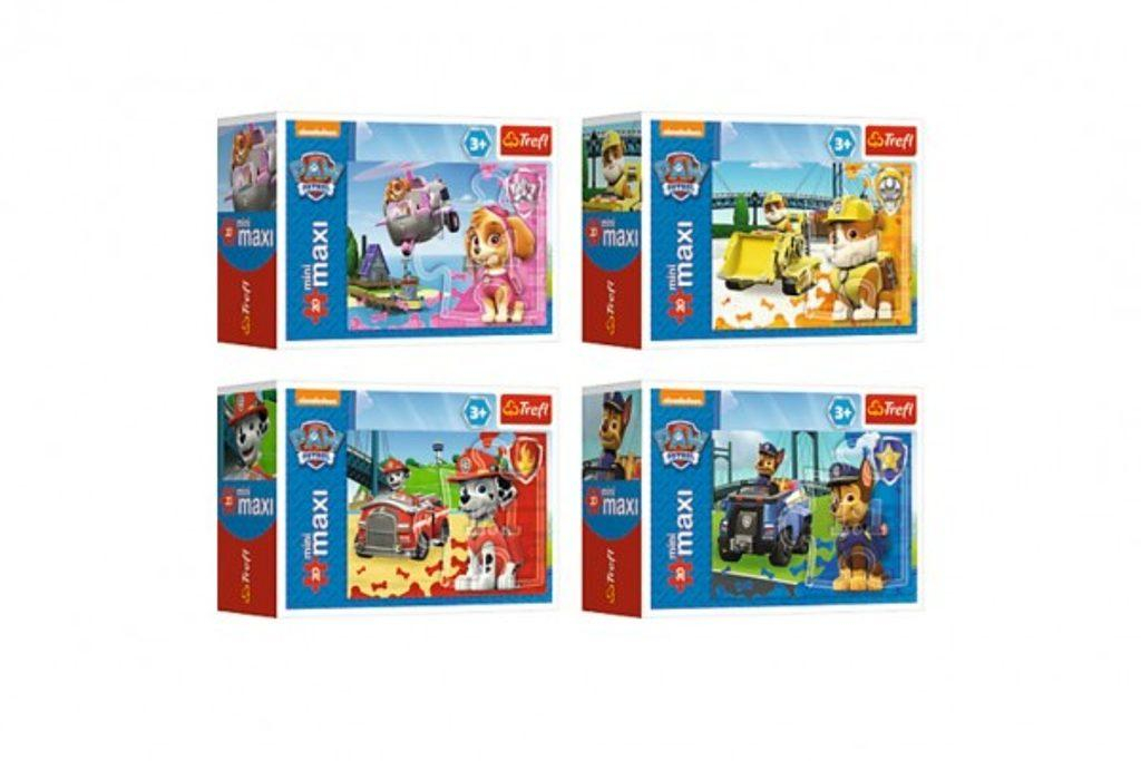 Puzzle 20miniMAXI-Záchranářská vozidla/Tlapková patrola asst 4 druhů v krabičce 11x8x4cm 24ks v boxu