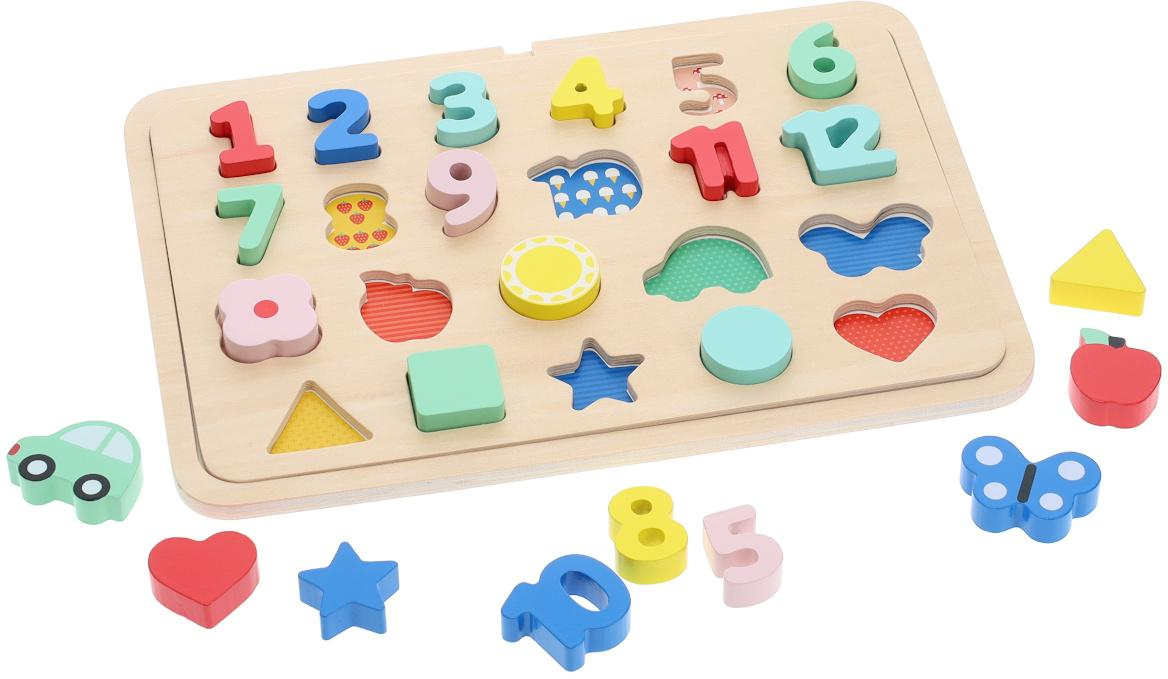 Petit Collage Vkládací puzzle s čísly a tvary vícejazyčné poškozený obal