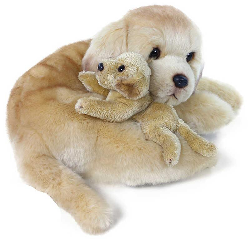 PLYŠ Pes labrador ležící 27cm set s mládětem Eco-Friendly *PLYŠOVÉ HRAČKY*
