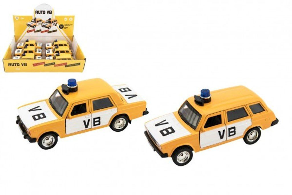 Policejní auto VB kov/plast 11,5cm na zpětné natažení na baterie se zvukem 2 druhy 6ks v boxu
