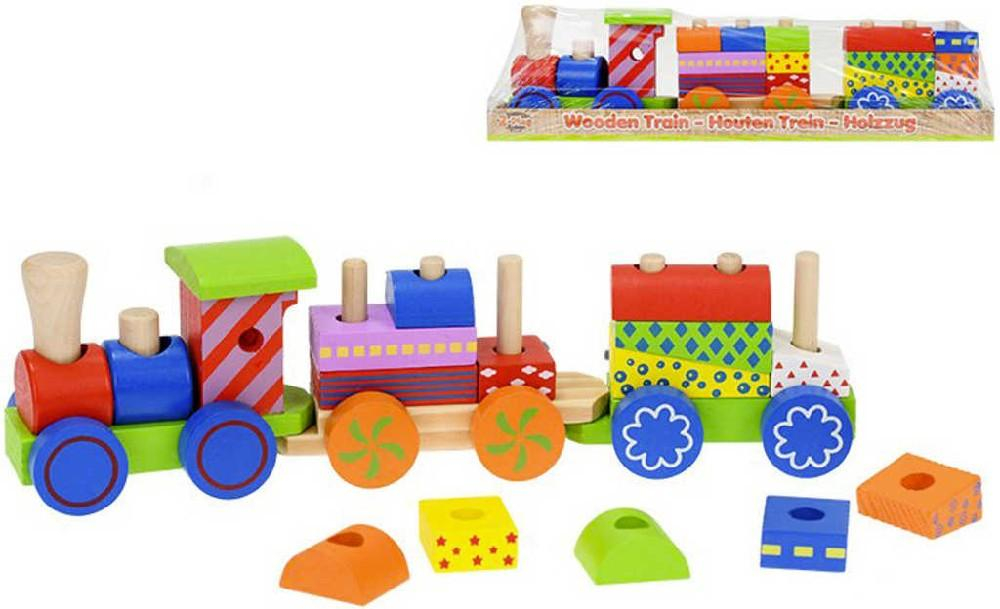 Vláček baby 33cm mašinka + 2 vagonky navlékací s kostkami pro miminko