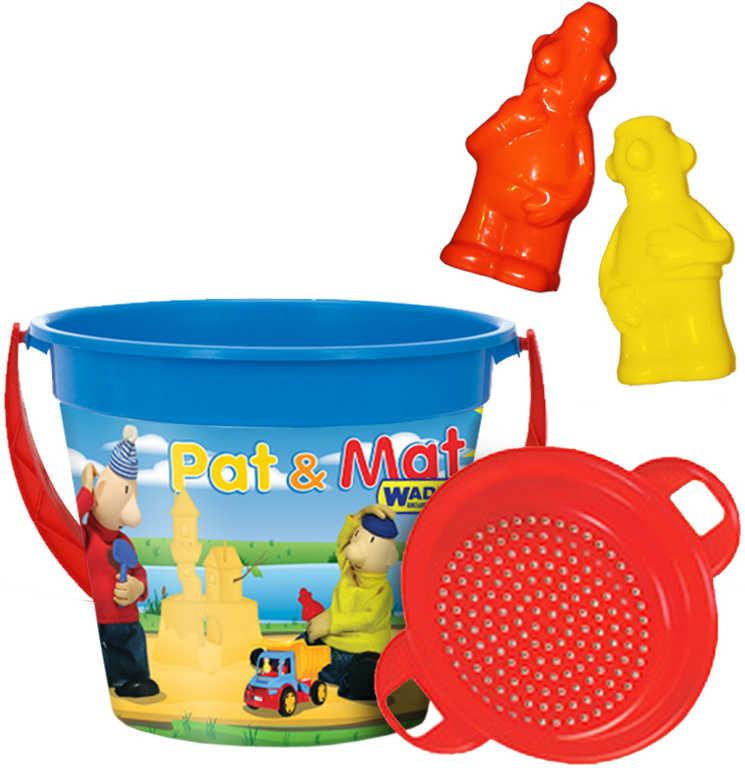 WADER Set plastový na písek kyblík Pat a Mat + 2 bábovičky a sítko