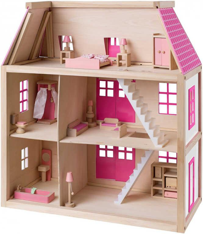 WOODY DŘEVO Vila Wisteria domeček pro panenky set 30ks se 2 figurkami a doplňky