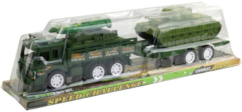 Auto army set s přívěsem a tankem vojenská technika plast blistr