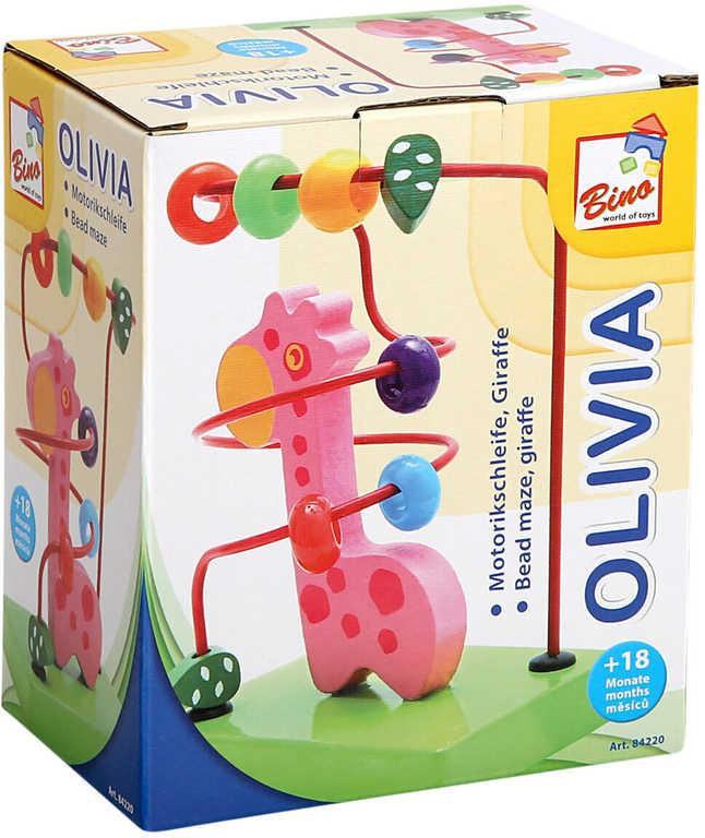 BINO DŘEVO Baby motorický labyrint Žirafa provlékačka s korálky