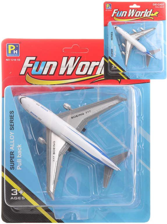 Letadlo 14cm Boeing 777 / Airbus A380 zpětný chod kovový model 2 druhy