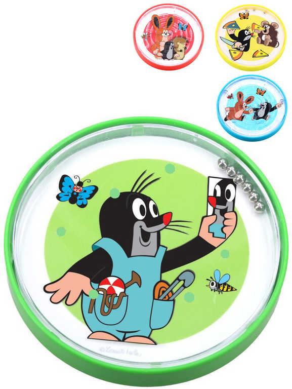 KRTEK Hra kuličkové bludiště labyrint kulatý 9cm Krteček plast 4 barvy