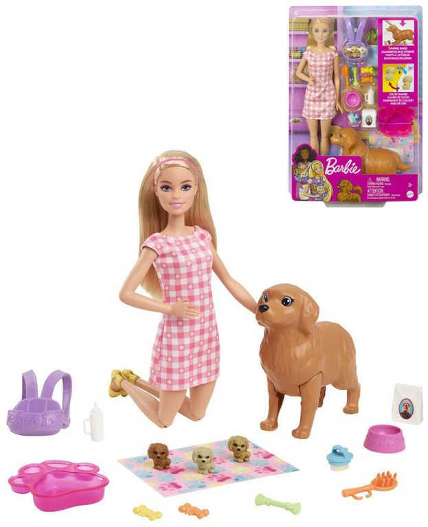 MATTEL BRB Novorozená štěňátka panenka Barbie set s pejsky a doplňky