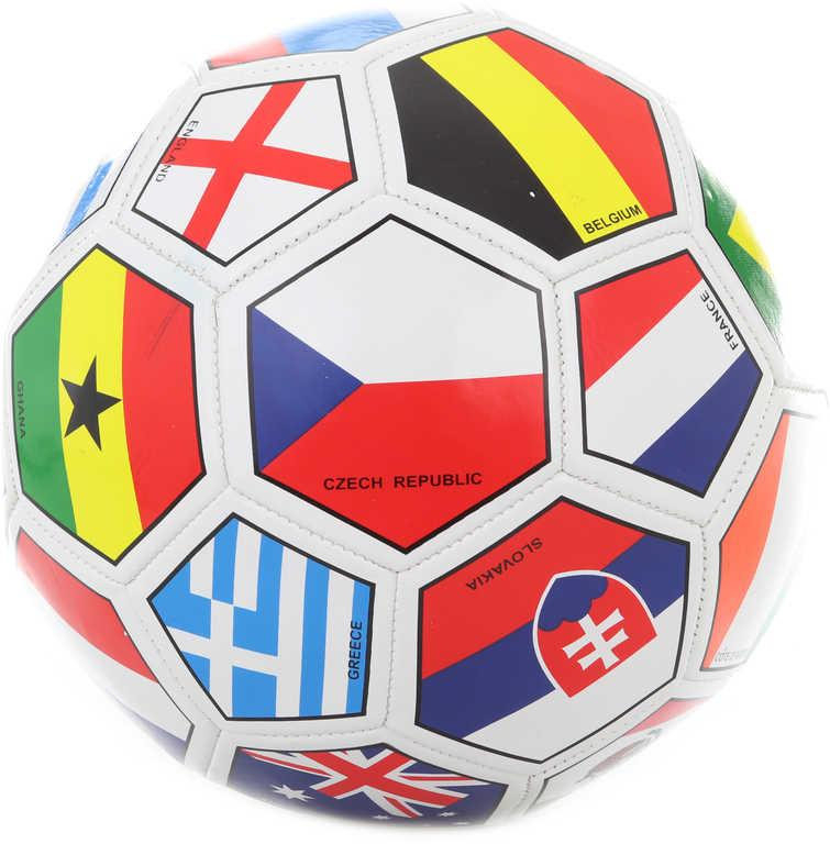 Míč fotbalový vel.5 vlajky států kopačák 20cm šitý balon na kopanou