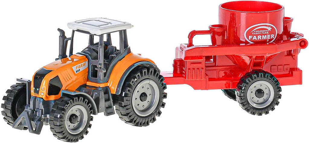 Traktor kovový 19cm set s přívěsem volný chod 3 barvy v krabici