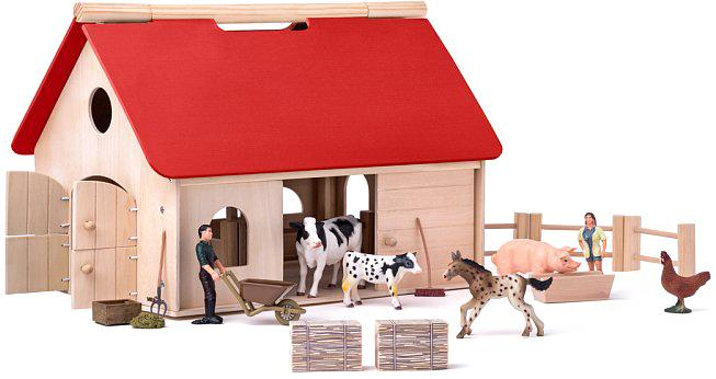 WOODY DŘEVO Farma herní set 2 farmáři se zvířaty a doplňky