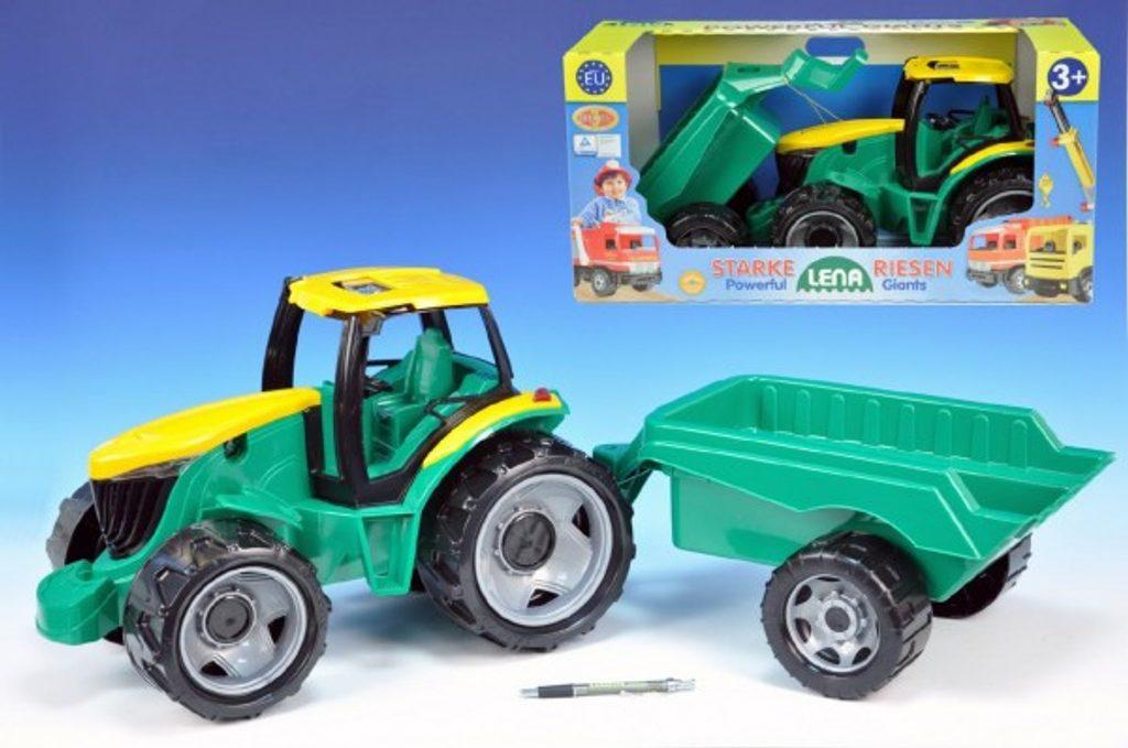 Traktor plast bez lžíce a bagru s vozíkem v krabici