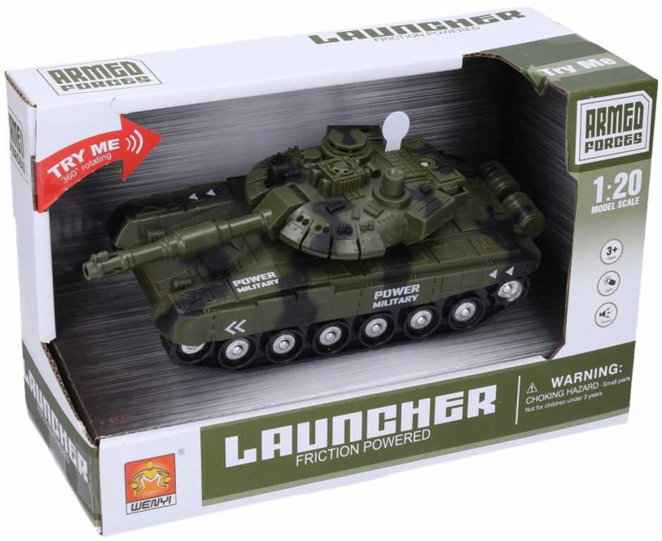 Tank 20cm army bojové vozidlo 1:20 na setrvačník na baterie Světlo Zvuk