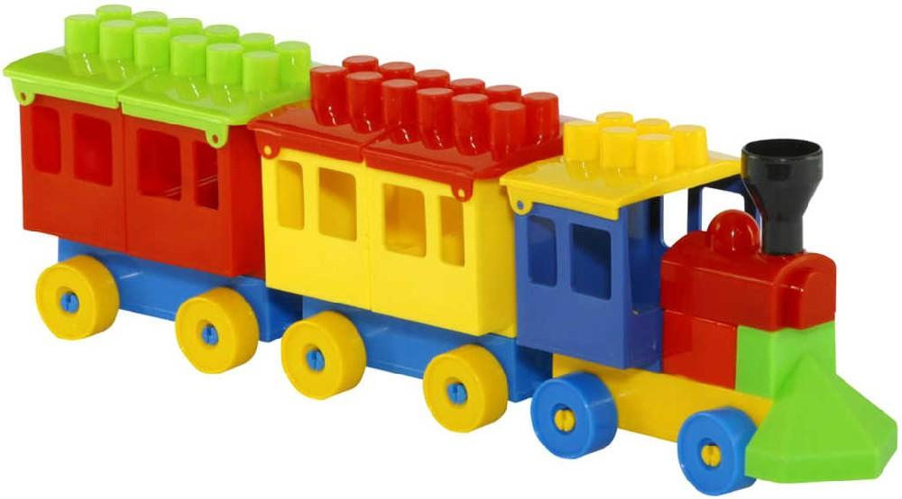 PL Stavebnice baby vláček mašinka + 2 vagonky kostky pro miminko plast