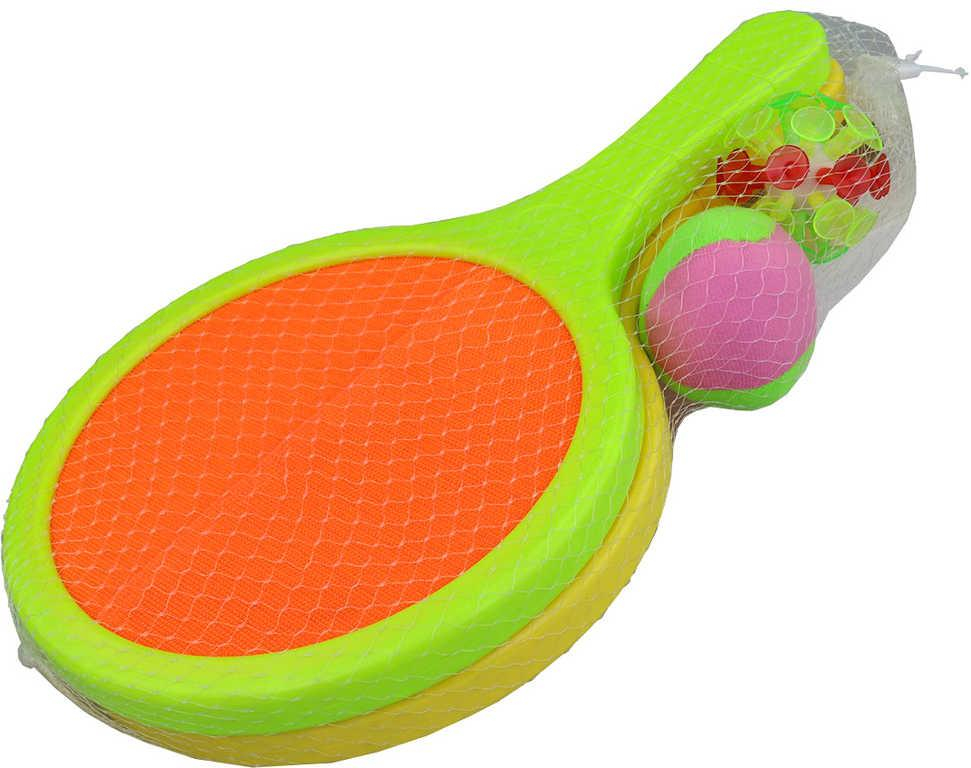 Set 2 rakety 36cm se 2 míčky 6cm na suchý zip na soft tenis plast v síťce