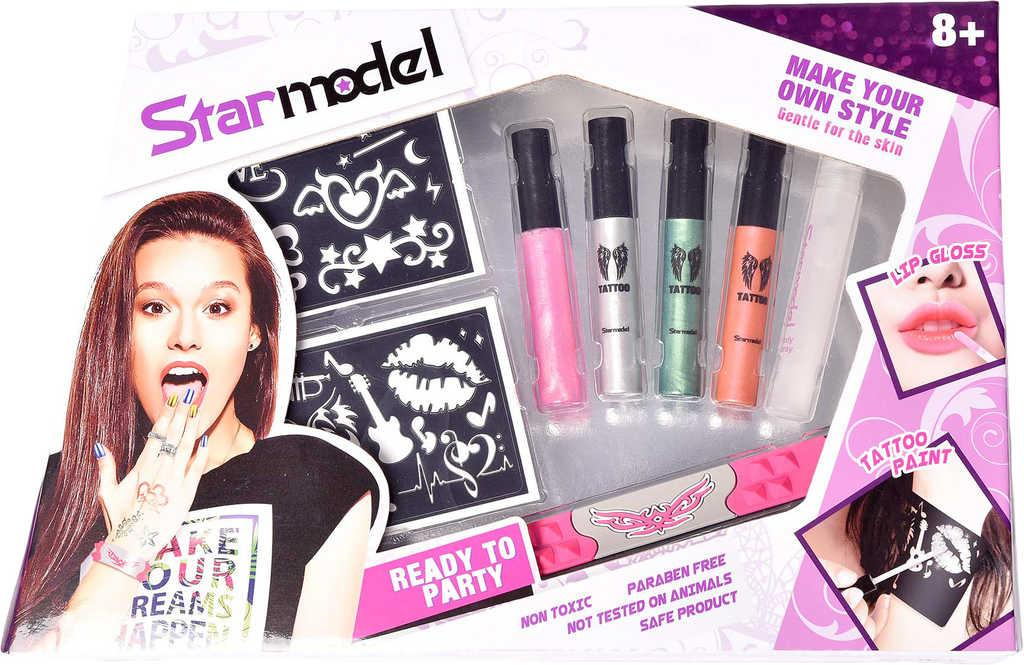 MAC TOYS Star Model dětské tetování set 3 barvy s leskem na rty a doplňky
