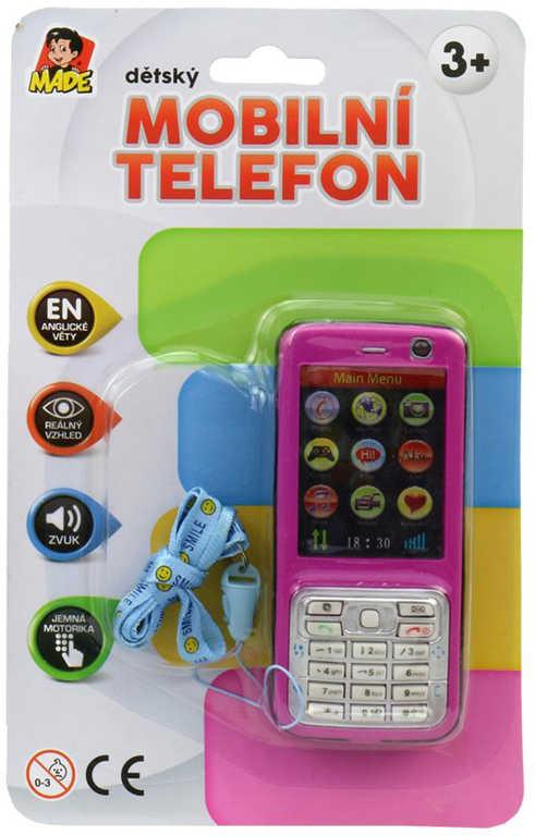 Telefon dětský 11cm tlačítkový mobil na baterie 4 barvy AJ Zvuk na kartě