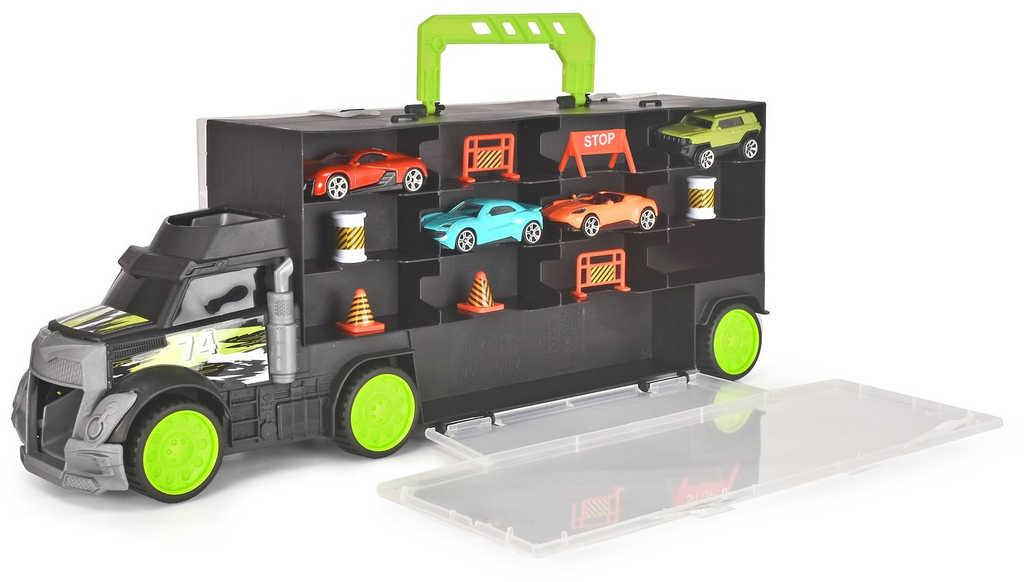 DICKIE Auto transportér 43cm kufr 2v1 set se 4 autíčky a doplňky kov