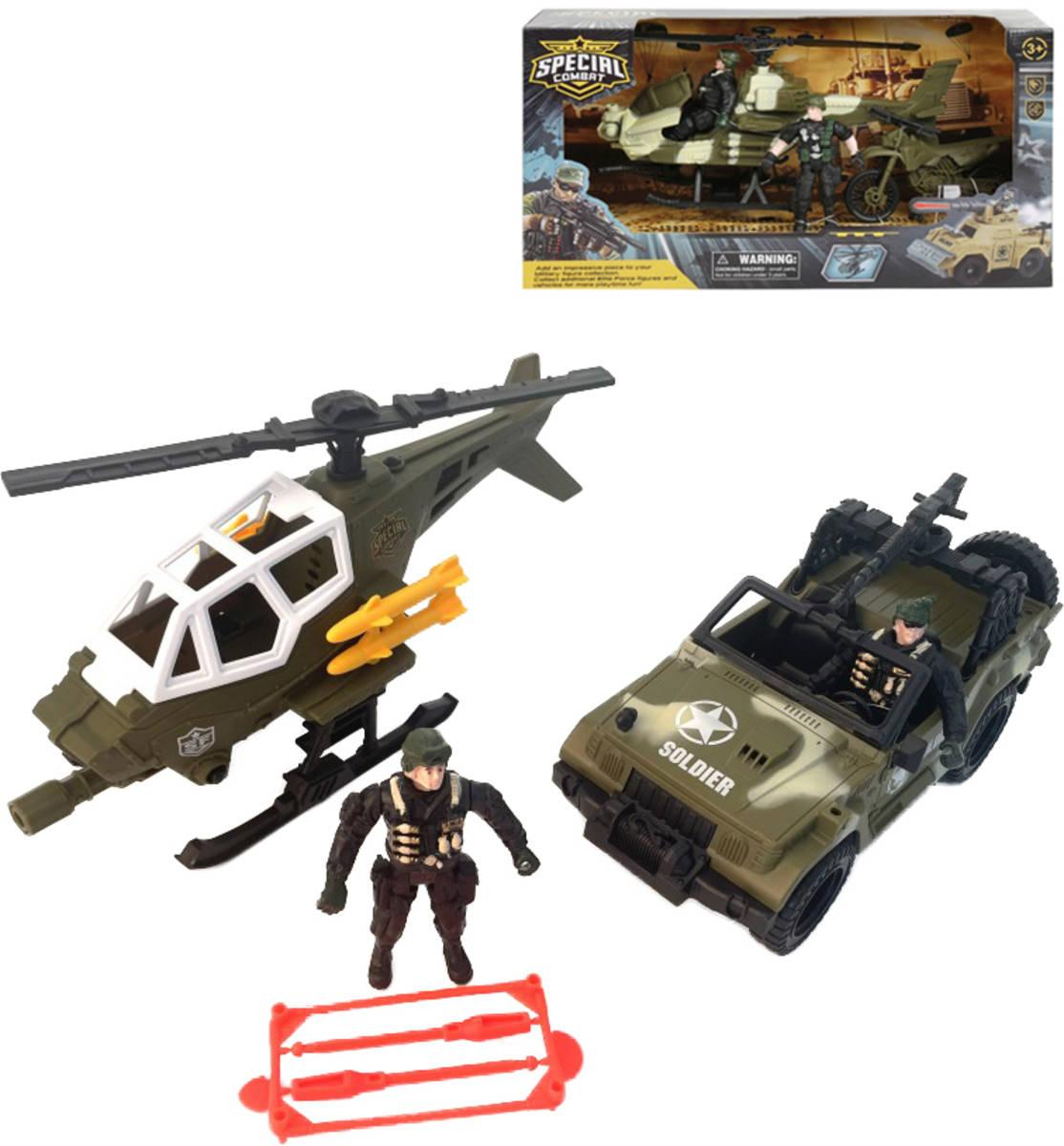 Vojenská army sada 2 figurky s helikoptérou / terénním autem 2 druhy
