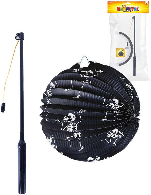 Lampion Halloween koule Kostra 25cm na svíčku / žárovku s hůlkou na baterie Světlo