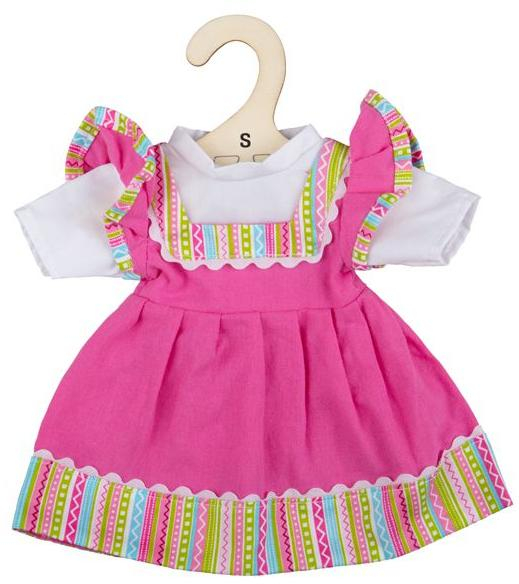 Bigjigs Toys Růžové šaty s pruhovaným lemováním pro panenku 28 cm