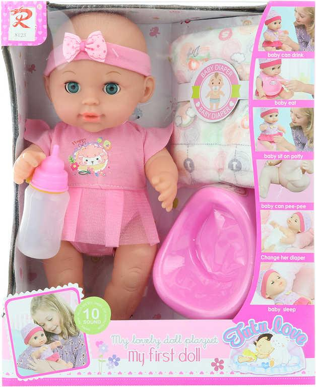 Panenka miminko 28cm pije čůrá set s plínkami a nočníkem na baterie Zvuk