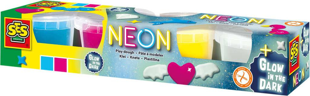 SES CREATIVE Baby modelína neonová svítící ve tmě set 4 kelímky