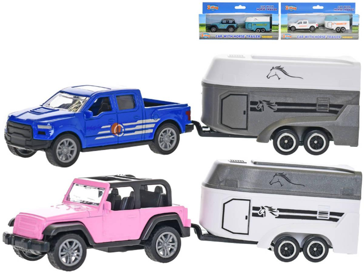 Auto kovové s přívěsem pro koně zpětný chod džíp / pick-up 2 druhy 2 barvy