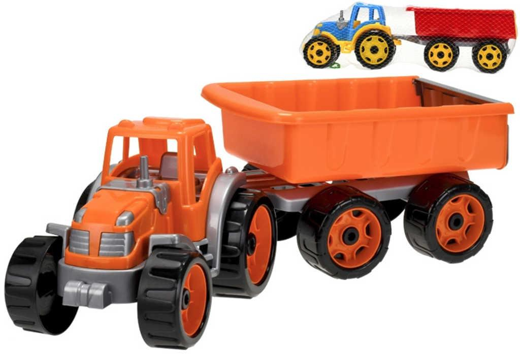 Traktor barevný set se sklápěcím přívěsem 54cm 2 barvy plast v síťce