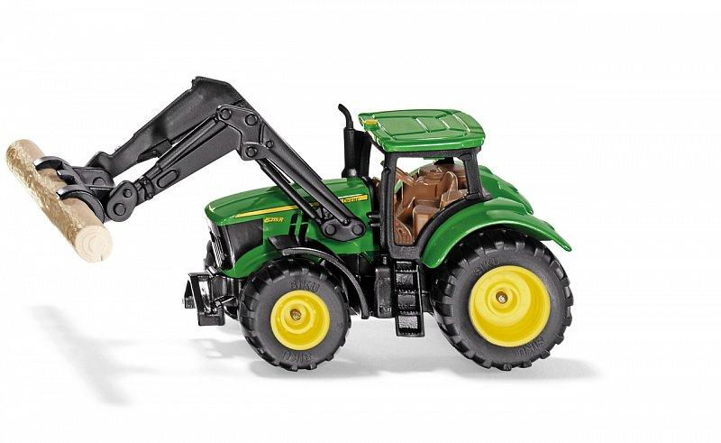 SIKU Blister - traktor John Deere s uchopovačem klád