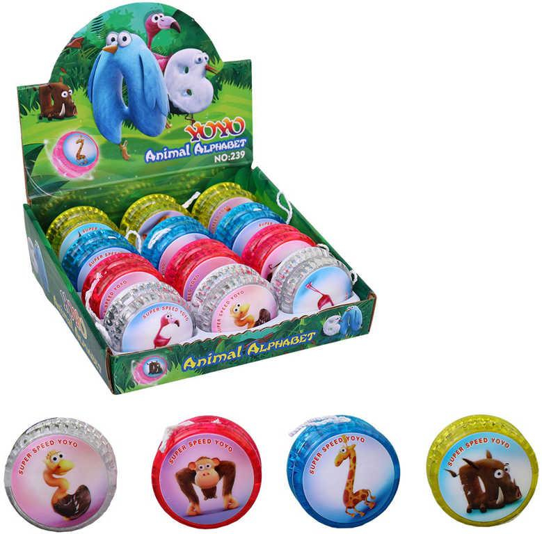 Jo Jo (yo-yo) s obrázkem zvířátka 5,5cm plast na baterie Světlo 4 druhy