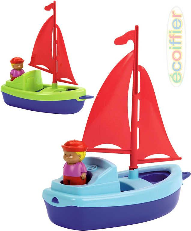 ECOIFFIER Plachetnice loďka 24cm s námořníkem do vody plast 2 barvy