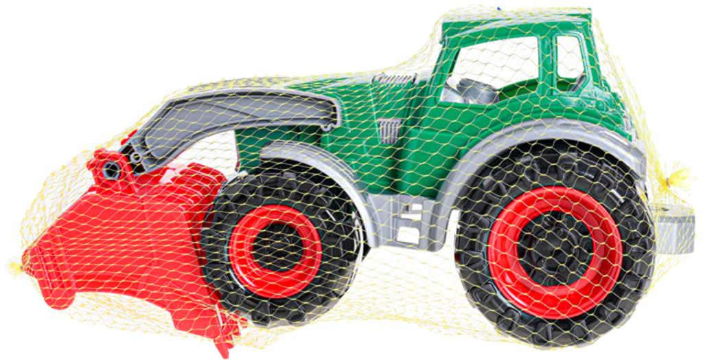 Traktor barevný nakladač 38cm na písek 4 barvy plast v síťce