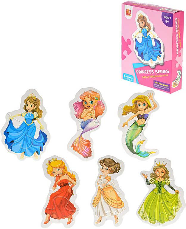 PUZZLE 6v1 Disney Princezny 18x13cm velké dílky 17ks skládačka v krabici