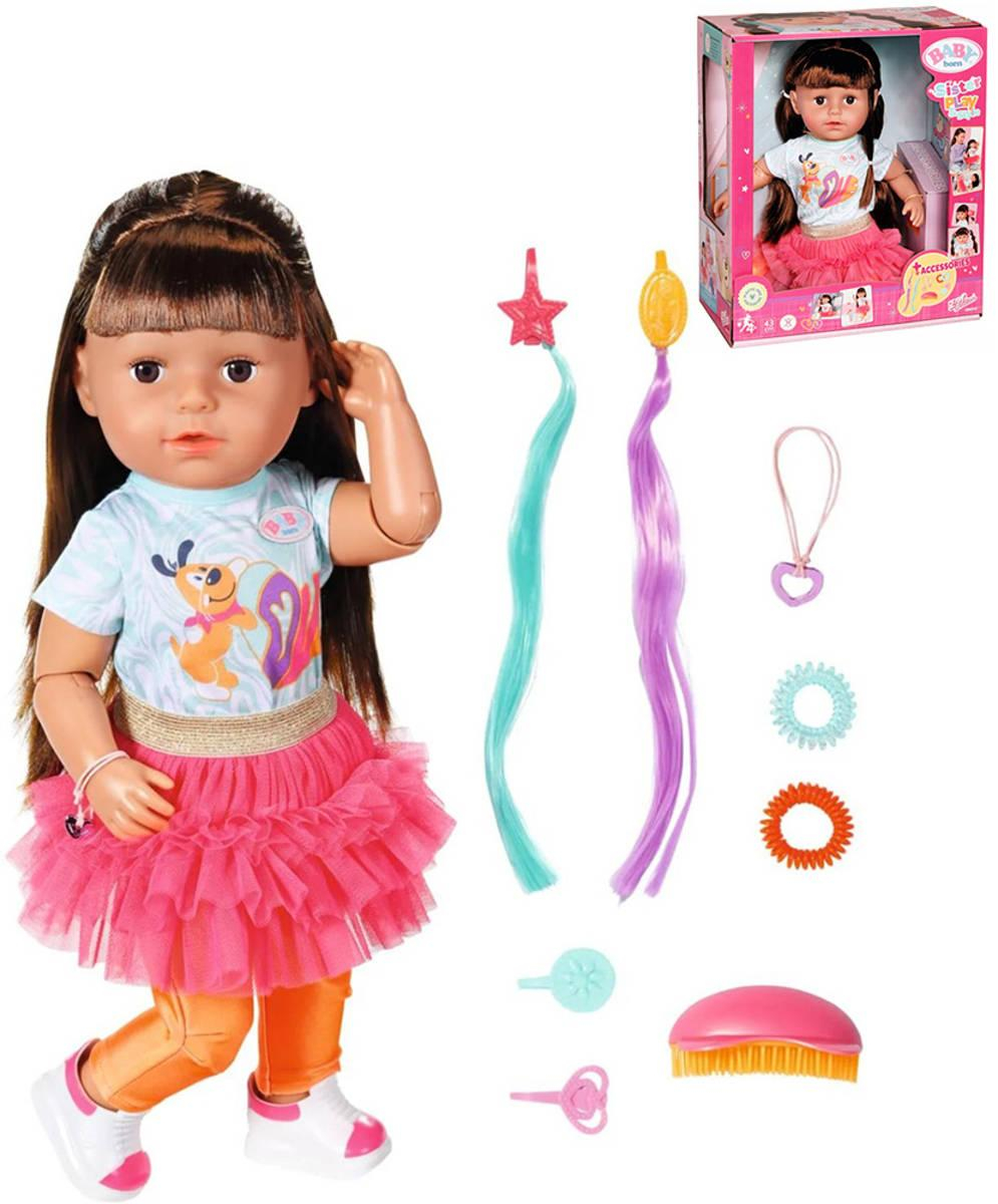ZAPF BABY BORN Starší sestřička panenka brunetka set s vlasovými doplňky