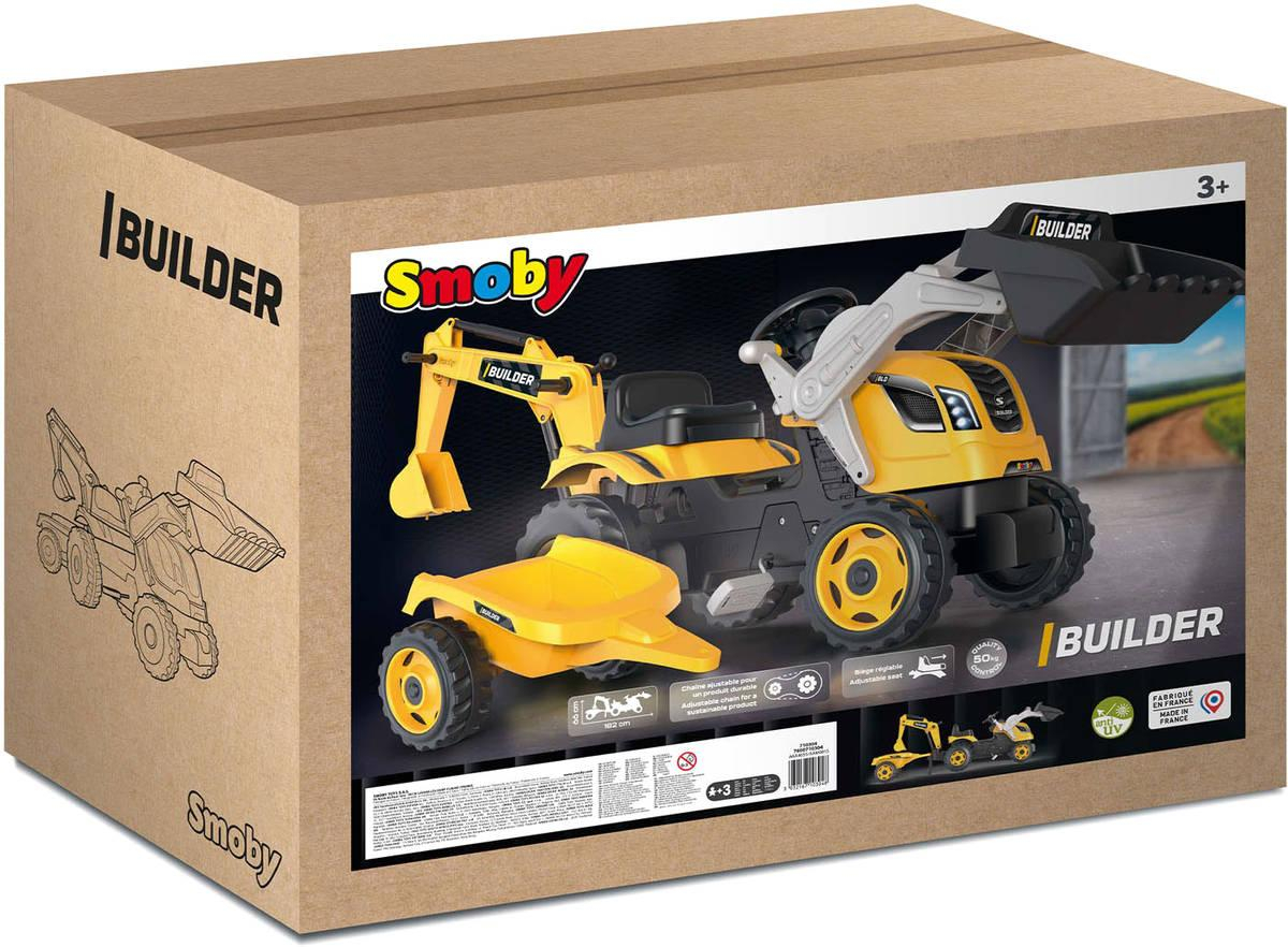 SMOBY Traktor dětský šlapací Builder Max s rypadlem a nakladačem set s vozíkem