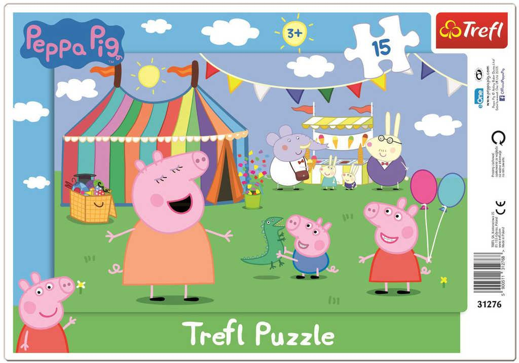 TREFL Puzzle deskové Peppa Pig Zábavní park 33x23cm skládačka v rámečku 15 dílků