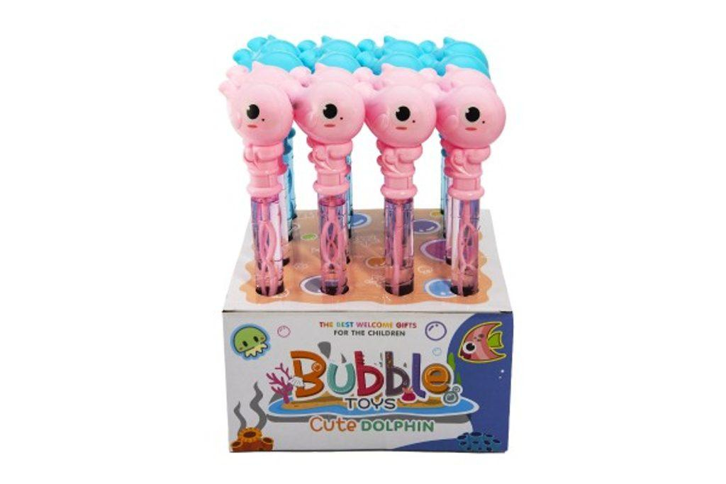 Bublifuk trubice delfín/ryba 35cm se zvukem 2 barvy 16ks v boxu